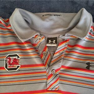 Under Armour Men’s South Carolina Gamecocks Gray and Red Striped Polo